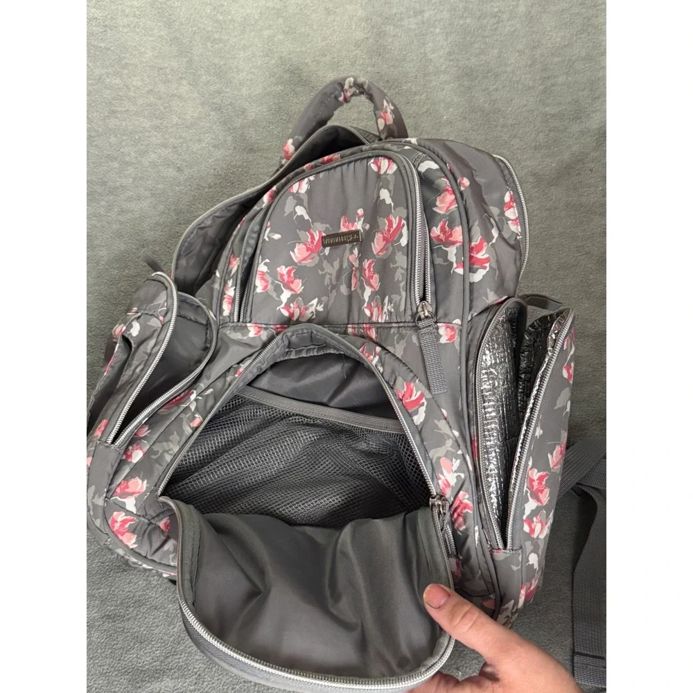 Bananafish Studio Gray Floral Diaper Bag Backpack Insulated Pocket RN 121332